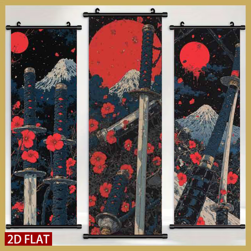Japanese Lifestyle In Japanese - 2D/FLAT-3pcs Plastic Scroll Wall Art Japanese